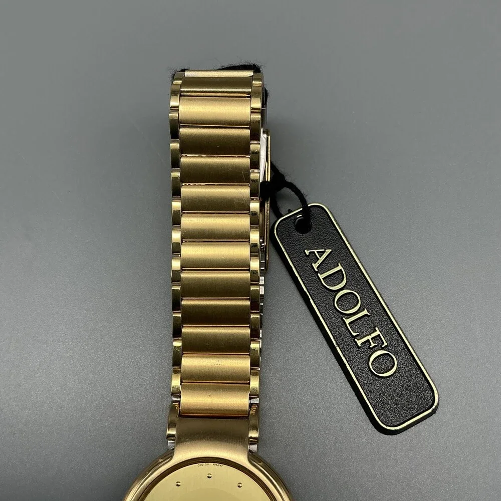 Adolfo Womens Watch 30mm Gold Tone Round Dial 001-6L32 New Battery 7.25